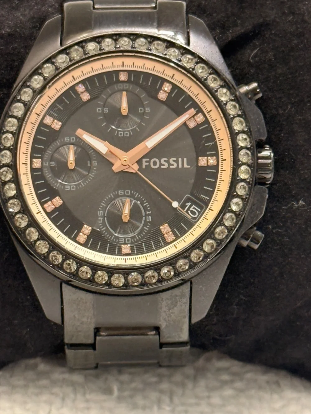 Fossil Black And Gold Stainless Steel Link Wrist Watch #12